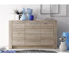 trendteam Wohnzimmer Sideboard Kommode Schrank Cougar, 143 x 84 x 40 cm in Eiche San Remo Hell Dekor mit viel Stauraum