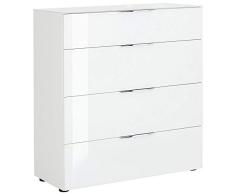 moebel-dich-auf.de Maja Trend Schubkastenkommode mit 4 Schubkästen Kommode in Weiß matt Fronten in Weißglas 90x99x40cm
