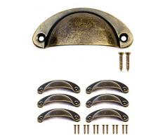FUXXER® - 6x Antike Schubladen Griff-Muscheln Eisen-Griffe, Möbel-Griffe, Griff-Schalen für Schieber Schrank-Türen Buffets Truhen Kommoden, Vintage Bronze Landhaus Retro Stil, 80x36mm, 6er Set