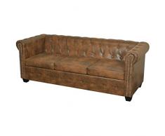 Festnight Chesterfield Sofa 3-Sitzer-Sofa Couch Loungesofa Wohnzimmersofa mit Kunstlederpolsterung Holzrahmen Braun