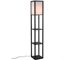 HOMCOM Stehleuchte mit Regalen Innenbeleuchtung Stehlampe E27 bis 40W für Wohn-/Schlafzimmer Holz Schwarz 26 x 26 x 160 cm