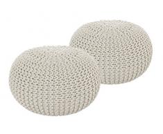 Sitzhocker Strickhocker Pouf Hocker Puff Set 2 Stück Grobstrick-Optik Ø 55 cm, H 37 cm Farbe Natur & Natur