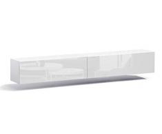 Platan Room TV Lowboard 210 (2 x 105) cm Hängeboard Hochglanz Board Schrank Wohnwand (Weiß matt/Weiß Hochglanz)