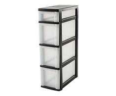 IRIS 110460, Nischenwagen / Schubladenschrank / Rollwagen / Rollcontainer New Slim Chest, NSC-213, mit Rollen, für Küche / Badezimmer, Kunststoff, schwarz / transparent