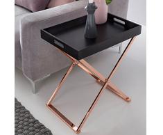 WOHNLING Beistelltisch TV-Tray zusammenklappbar 48 x 61 x 34 cm schwarz/Kupfer MDF | Design:ohnzimmertisch mit Tablett Kaffeetisch modern | Tabletttisch Holz