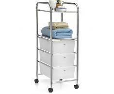 IDIMEX Badregal Rollwagen Rollcontainer GINA, mit 3 transparenten Schubladen und 2 Böden in Metall verchromt