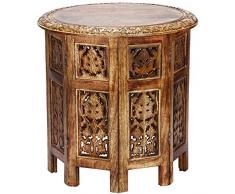 Marokkanischer Tisch Beistelltisch aus Holz Ashkar Braun ø 45cm groß rund | Orientalischer runder Hocker Blumenhocker orientalisch klein | Orientalische runde kleine Beistelltische klappbar