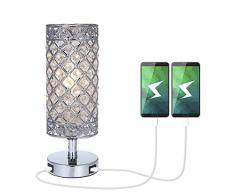 Kristall Tischlampe Tischleuchte mit 2 USB-Anschlüssen,Tomshine Nachttischlampe,Tischleuchte mit K5-Kristall für Wohnzimmer,Schlafzimmer,Esszimmer