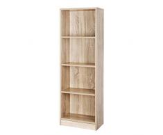 VASAGLE Bücherregal mit 4 Fächern, verstellbare Einlegeböden, Aktenregal für Wohnzimmer, Kinderzimmer und Heimbüro, Farbton Eiche, 40 x 121,5 x 24 cm (B x H x T), LBC104H
