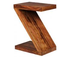 WOHNLING Beistelltisch Massiv-Holz Sheesham 59 cm Wohnzimmer-Tisch Design dunkel-braun Landhaus-Stil Couchtisch Natur-Produkt Standregal Unikat Zeitungshalter Massivholzmöbel Echtholz Anstelltisch