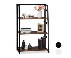 Relaxdays Klappregal, klappbares Standregal, 3 Ablagen, platzsparend, Eisen & Holz, vintage, 101x64x34 cm, braun/schwarz