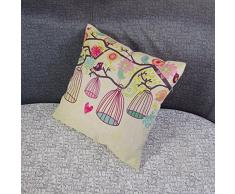 Vogel und Vogelkäfig Kissenbezug Lendenkissen Pillowcase Sofakissen 45x45cm, Hellbraun