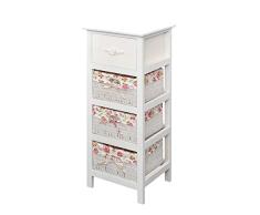 Landhaus Antik Kommode Schrank Badregal Weiss Nachttisch mit 3 Körben Rosa