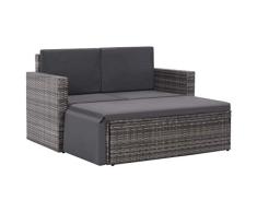 Festnight Gartensofa-Set 7-TLG. | Rattan-Lounge | 2er-Loungesofa | Polyrattan Gartenmöbel | Gartenset Sofa Garnitur | 2 Sitzer Sofa & Fußhocker | Gartengarnitur | Grau Poly Rattan