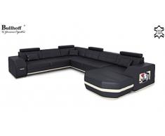Leder Wohnlandschaft XXL weinrot / schwarz Ecksofa Leder Sofa Couch Ledersofa Ledercouch U-Form mit LED-Licht Beleuchtung Designsofa FRANKFURT