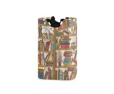 COFEIYISI Wäschesammler Wäschekorb Faltbarer Aufbewahrungskorb,Katze Nerd Buchliebhaber Kitty Schlafen Bücherregal Bibliothek Akademiker Feline Boho Design,Wäschesack - Wäschekörbe - Laundry Baskets