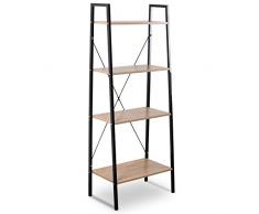 WOLTU RGB9283hei-a Standregal Hochregal Bücherregal Metallregal Schuhregal Blumentreppe, mit 4 Ablagen, Schwarz + Hell Eiche