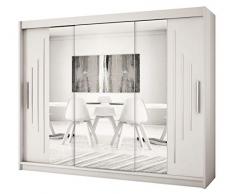 Kryspol Schwebetürenschrank York 2-250 cm mit Spiegel Kleiderschrank mit Kleiderstange und Einlegeboden Schlafzimmer- Wohnzimmerschrank Schiebetüren Modern Design (Weiß)