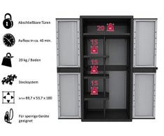 Kreher XXL Kunststoff Spindschrank mit einem durchgehenden Boden, schmalen Böden und Freifach für sperrige Gegenstände. Mit abschließbaren Türen. Maße BxTxH in cm: 89,7 x 53,7 x 180 cm