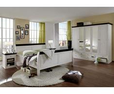 SAM 4-TLG. Schlafzimmer-Set, Holzbett 180 x 200 cm, 2 x Nachtkommode + Kleiderschrank, Kiefer massiv, White wash/kolonial