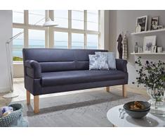 Cavadore 3-Sitzer Sofa Kira mit Federkern / Sitzbank für Küche, Esszimmer / Inkl. Armteilfunktion / 189 x 94 x 81 / Kunstleder dunkelblau