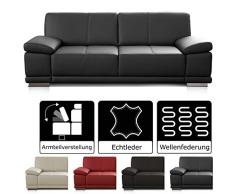 CAVADORE 2,5-Sitzer Sofa Corianne / Kleine Echtleder-Couch im modernen Design / Mit Armteilverstellung / 192 x 80 x 99 / Echtleder schwarz