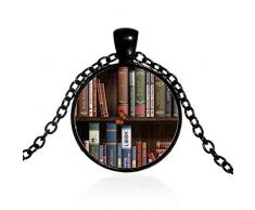 ABDYTE Klassische Retro-Buchkette Im Europäischen Stil Bibliothek Bücherregal Künstlerische Atmosphäre Muster Kristall Cabochon Anhänger Schmuck
