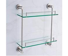 FREEDROM Badregal Trennwandregale iers 2 Ebenen Glas-Eckregal mit 2 Handtuchhaltern Edelstahlhalterungen Rostfrei