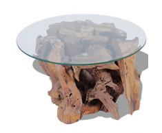 Festnight Couchtisch Kaffeetisch Coffeetisch mit Tischfu? aus Massives Teak-Treibholz Ideal als Beistelltisch Glas Tischplatte Durchmesser 60cm