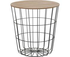 Design Beistelltisch - Metall Korb mit Holz Deckel - dekorativer Sofatisch inkl. Korbablage