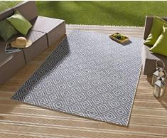 Teppich / moderner Teppich / Wohnzimmerteppich Outdoorteppich - für Balkon oder Terasse - für In und Outdor geeignet - der Hingucker zu Ihren Gartenmöbel - Karo Blau - ca 160 x 230 cm