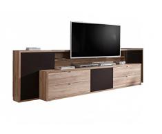 Dreams4Home Medienboard SoundRoom II, TV-HIFI Center, Fernsehschrank, TV Möbel, Schrank, San Remo Eiche, Akkustikstoff, Farbe:San Remo Eiche - San Remo Eiche - Akkustikstoff;Ausführung:Halterung verschiebbar - Full Motion Halterung