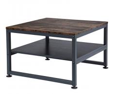 BOTONE Quadratischer Wohnzimmertisch, Beistelltisch, Couchtisch in rustikaler Holz-Optik und stabilem schwarzen Metallrahmen und zweiter Ablage für Fernbedienungen, Magazine und Bücher; (60x60x40cm)