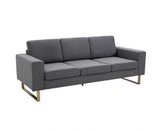 HOMCOM Polstersofa 3-Sitzer Sofa Stoffsofa Sitzmöbel Fernsehsessel Kissen Armlehne Leinen dunkelgrau 200 x 82 x 78 cm
