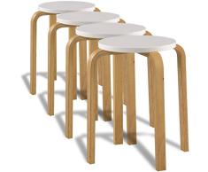 EBTOOLS- Stapelhocker, 4X Holz Hocker Holzstuhl Partyhocker Gästehocker Küchenhocker Barhocker Sitzhocker Esszimmerhocker Rund Sitzmöbel für Klassenzimmer oder Zuhause, Weiß, 42,5 x 45 cm