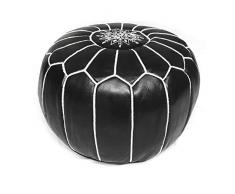 LORIENT Interior Marokkanischer Leder Pouf | Schwarz | Ø:50cm inklusive Füllung | Marokkanischer Hocker Sitzhocker Fusshocker | Marokkanisches Sitzkissen Sitzpouf