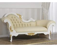 SIMONE GUARRACINO LUXURY DESIGN Recamiere Joana Barock Stil Decape Chaiselongue-Sofa elfenbeinweiß und Blattgold Kunstleder Champagner Crystal Sw Knöpfe