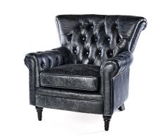 Phoenixarts Vintage Echtleder Chesterfield Ledersessel Schwarz Design Lounge Ohrensessel Leder Club Sessel 649