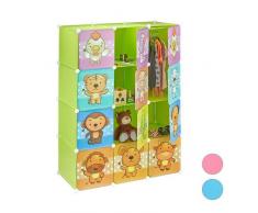 Relaxdays, grün Steckregal Kinderzimmer, süße Tiermotive, Türen, Kleiderstangen, Kunststoff Kleiderschrank HxB 145x110cm, Standard