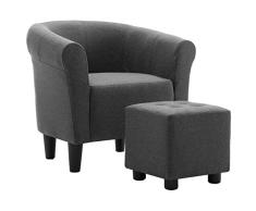 vidaXL Chesterfield Sessel mit Hocker 2-TLG. Fußhocker Clubsessel Cocktailsessel Loungesessel Polstersessel Relaxsessel Lounge Dunkelgrau Stoff