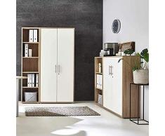 abschliessbare Regalwand Aktenschrank Büroschrank Schrankwand Büromöbel Regal Office Edition in Eiche Sonoma/weiß (Set 4)