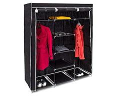 Relaxdays Faltschrank VALENTIN XXL H x B x T: 173 x 148 x 42,5 cm Stoffschrank mit 2 Kleiderstangen und 9 Ablagen als Garderobenschrank und Campingschrank zum Falten Kleiderschrank aus Stoff, schwarz