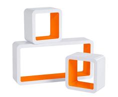 WOLTU RG9229or Wandregal Cube Regal 3er Set Würfelregal Hängeregal, weiß-orange