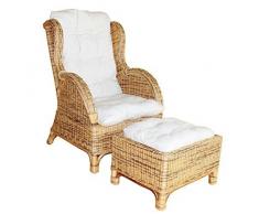 Ohrensessel mit Hocker und Polsterkissen, Rattansessel Korbsessel