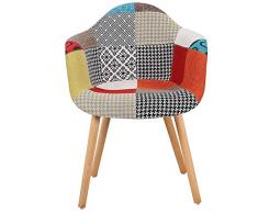 N/A 4er Set Patchwork-Sessel mit Rückenlehne Weiches Kissen Moderne Leinenstühle für Wohnzimmer, Esszimmer, Schlafzimmer (Rot)