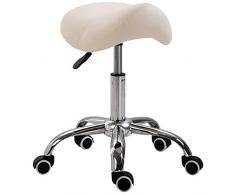HOMCOM Sattelhocker Arbeitshocker Drehstuhl Drehhocker Rollhocker Kosmetikhocker gepolstert höhenverstellbar (Creme)