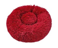 easgredytre Faltbares, rundes Katzen- und Hundebett, tragbares Hundenestkissen, Korbsofa, Weinrot, XL 80 cm