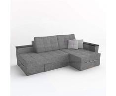 VitaliSpa XXL Ecksofa mit Schlaffunktion 240 x 160 cm Grau - Eckcouch Relax Sofa Couch Schlafsofa Kissen Schlafcouch Taschenfederkern