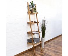 Relaxdays Leiterregal Bambus HxBxT 176 x 44 x 37 cm 4-stufiges Standregal mit Ablagen als dekoratives Regal für das Arbeitszimmer und Wohnzimmer als Wandlehnregal und Holzregal mit 4 Fächern, natur