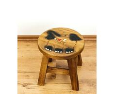 livasia Kinderhocker mit Motiven, Holzhocker für Kleinkinder, Kinderstuhl aus Massivholz (lachender Elefant)
